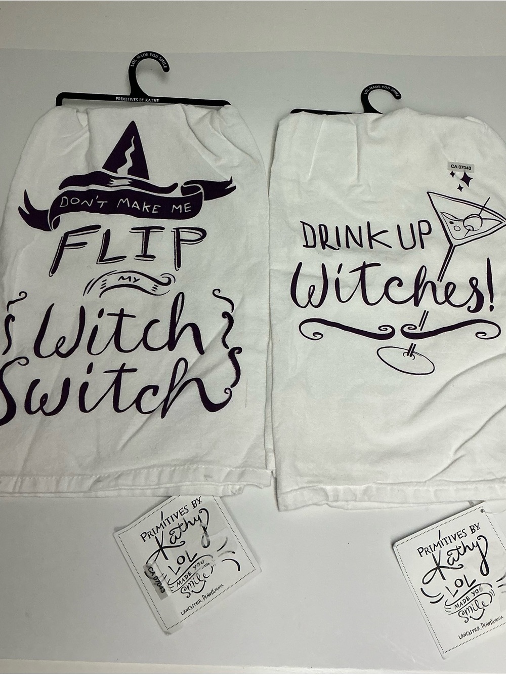 Primitives by Kathy Kitchen Tea Towel Set -Witch Switch & Drink Up Witches NWT